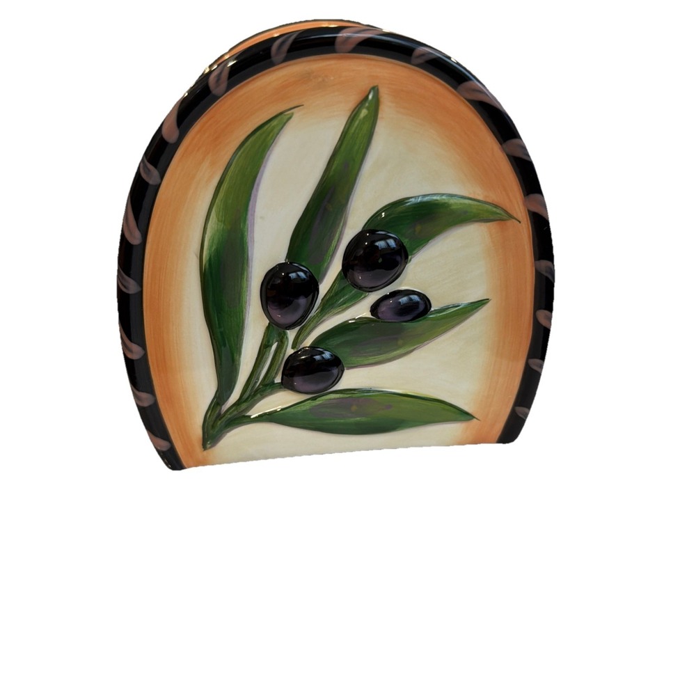 Vtg Clay Art Oliva Rustica Napkin Holder Hand Painted Stone Lite Retired